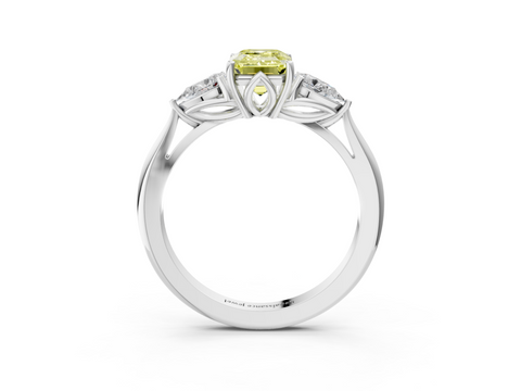 White gold Three-Stone Fancy Yellow Emerald  Diamond Solitaire Ring with Pear Side Stones and Four-Prong Setting_34
