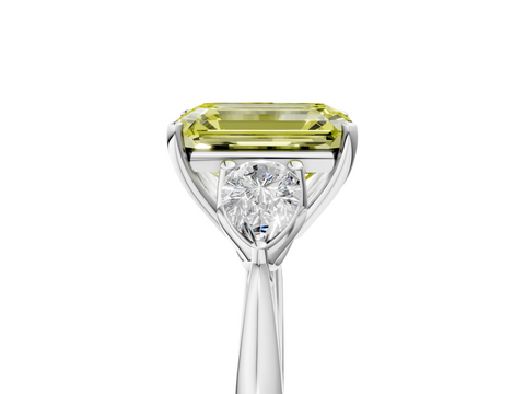 White gold Three-Stone Fancy Yellow Emerald  Diamond Solitaire Ring with Pear Side Stones and Four-Prong Setting_36