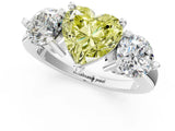 White gold Three-Stone Fancy Yellow Heart  Brilliant Cut Solitaire Ring with Prong Setting on a Classic Band 2