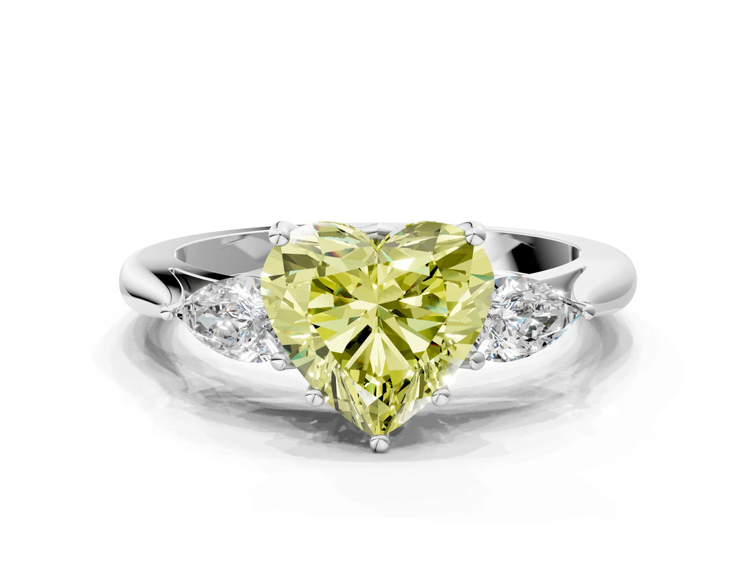 White gold Three-Stone Fancy Yellow Heart Cut Brilliant Diamond Solitaire Ring with Tapered Band and Four-Prong Setting_31