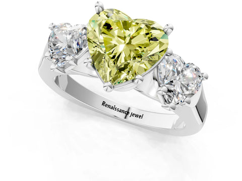 White gold Three-Stone Fancy Yellow Heart Cut Brilliant Diamond Trellis Ring with Comfort Fit Band_13