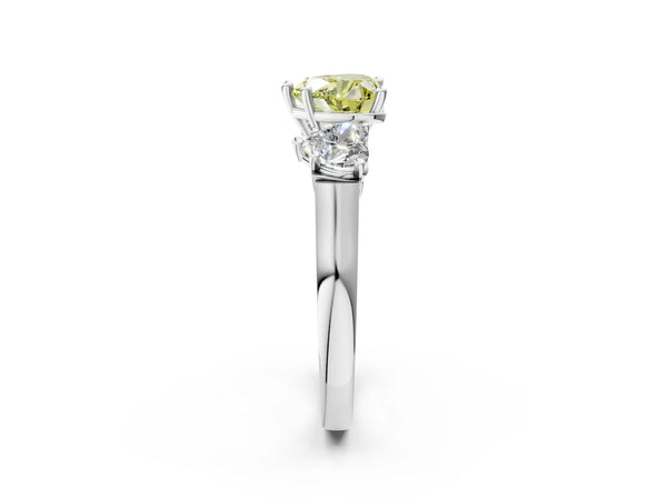 White gold Three-Stone Fancy Yellow Heart Cut Brilliant Diamond Trellis Ring with Comfort Fit Band
