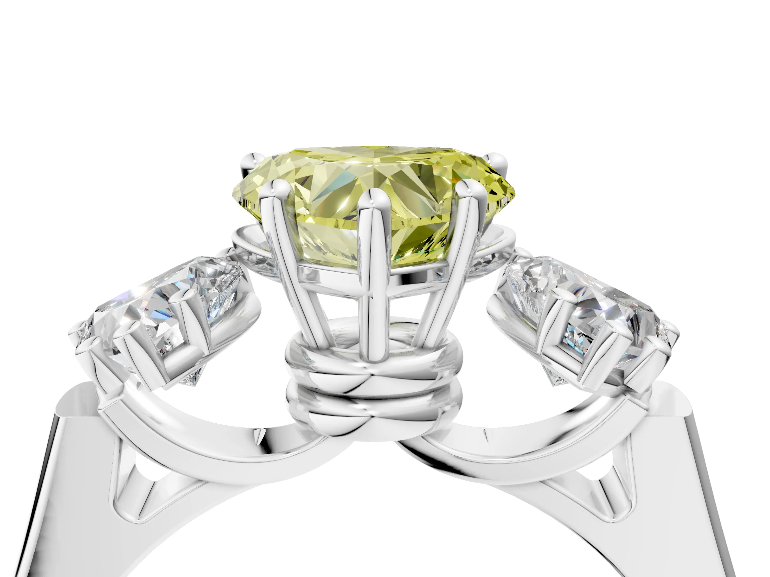 White gold Three-Stone Fancy Yellow Heart Cut Brilliant Diamond Trellis Ring with Comfort Fit Band_16
