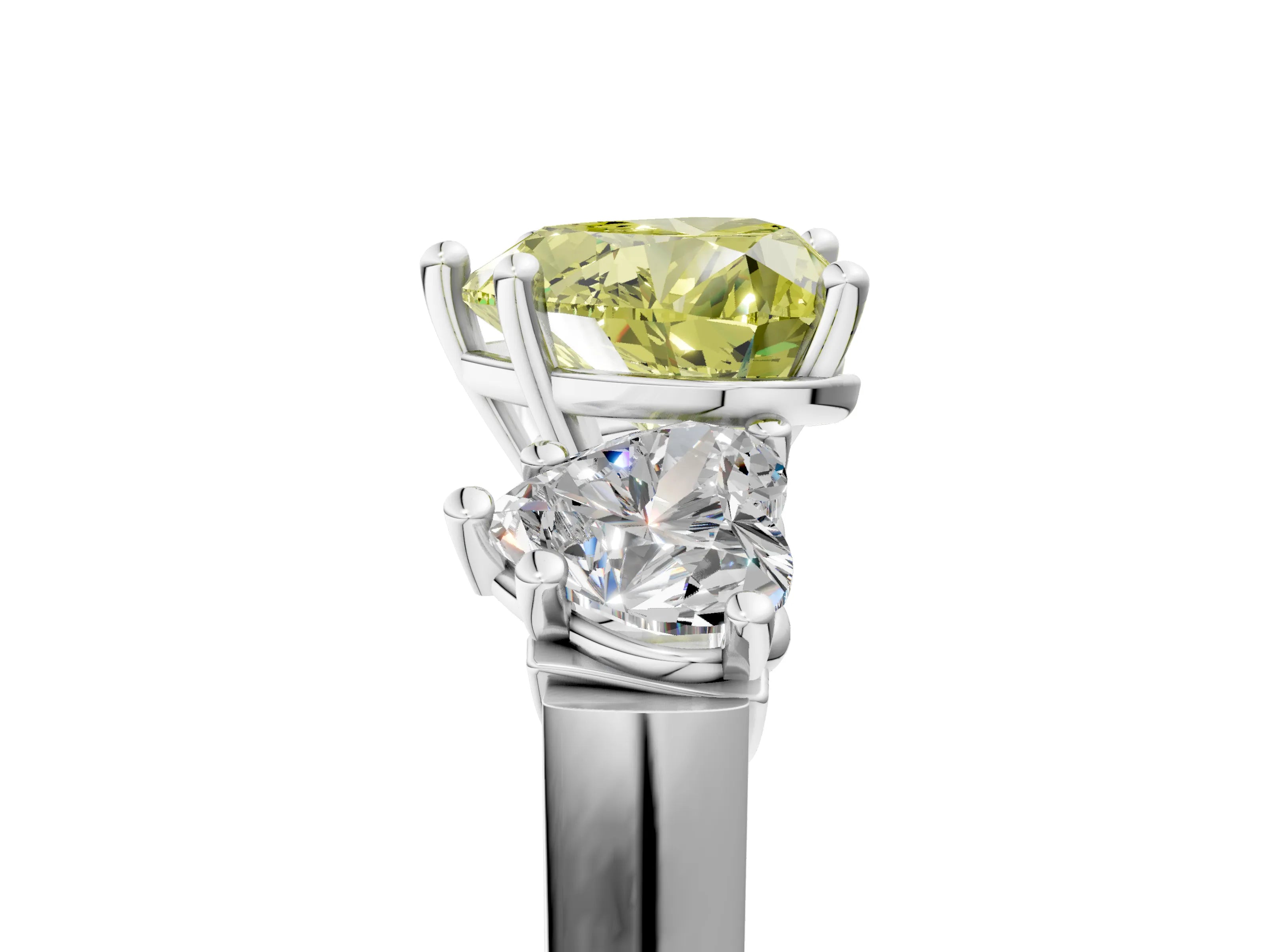 White gold Three-Stone Fancy Yellow Heart Cut Brilliant Diamond Trellis Ring with Comfort Fit Band_17