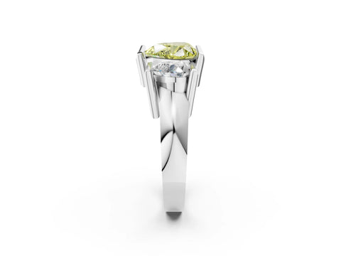 White gold Three Stone Fancy Yellow Heart Cut Cut Channel Set Diamond Ring_2