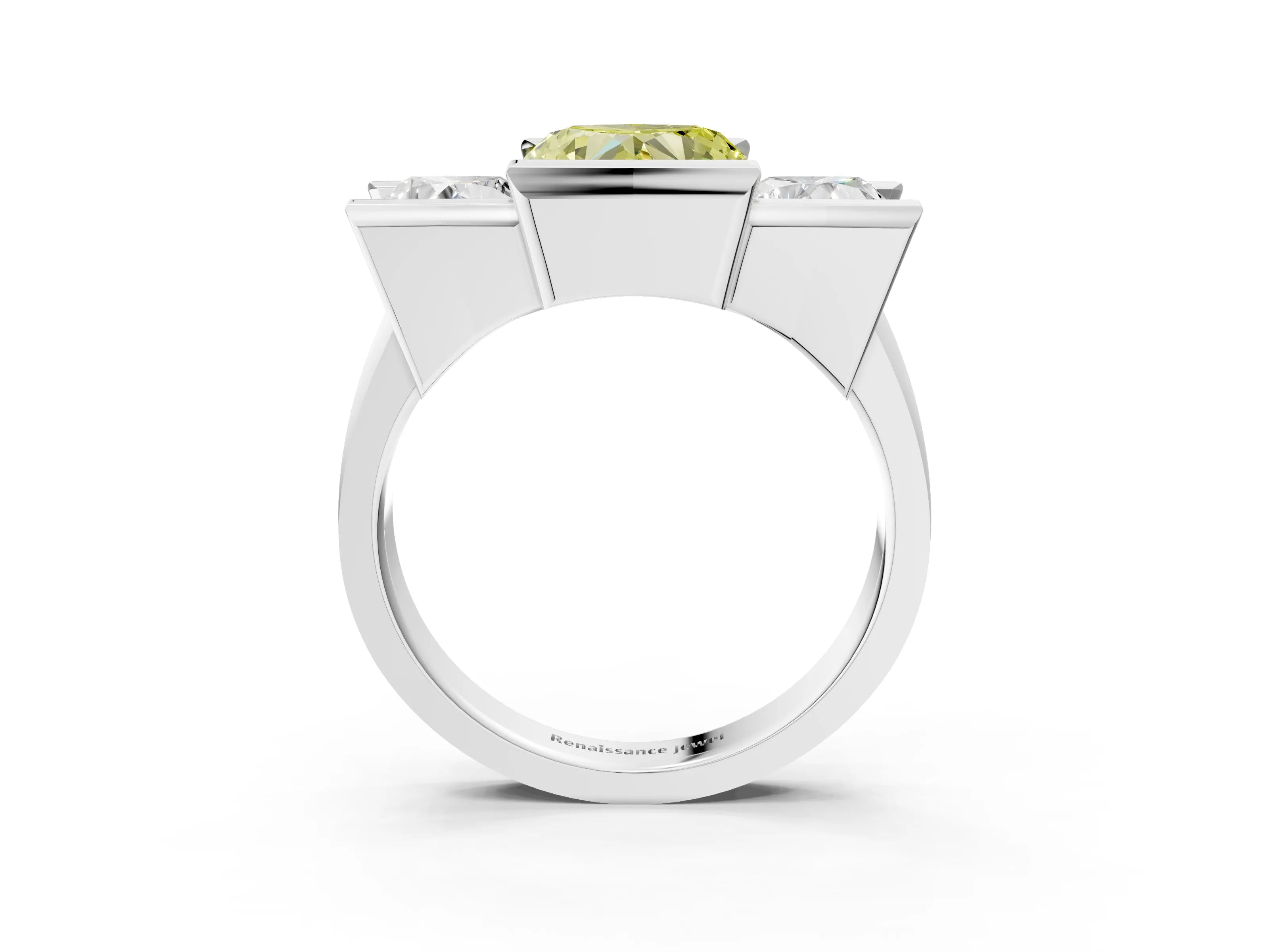 White gold Three Stone Fancy Yellow Heart Cut Cut Channel Set Diamond Ring_3