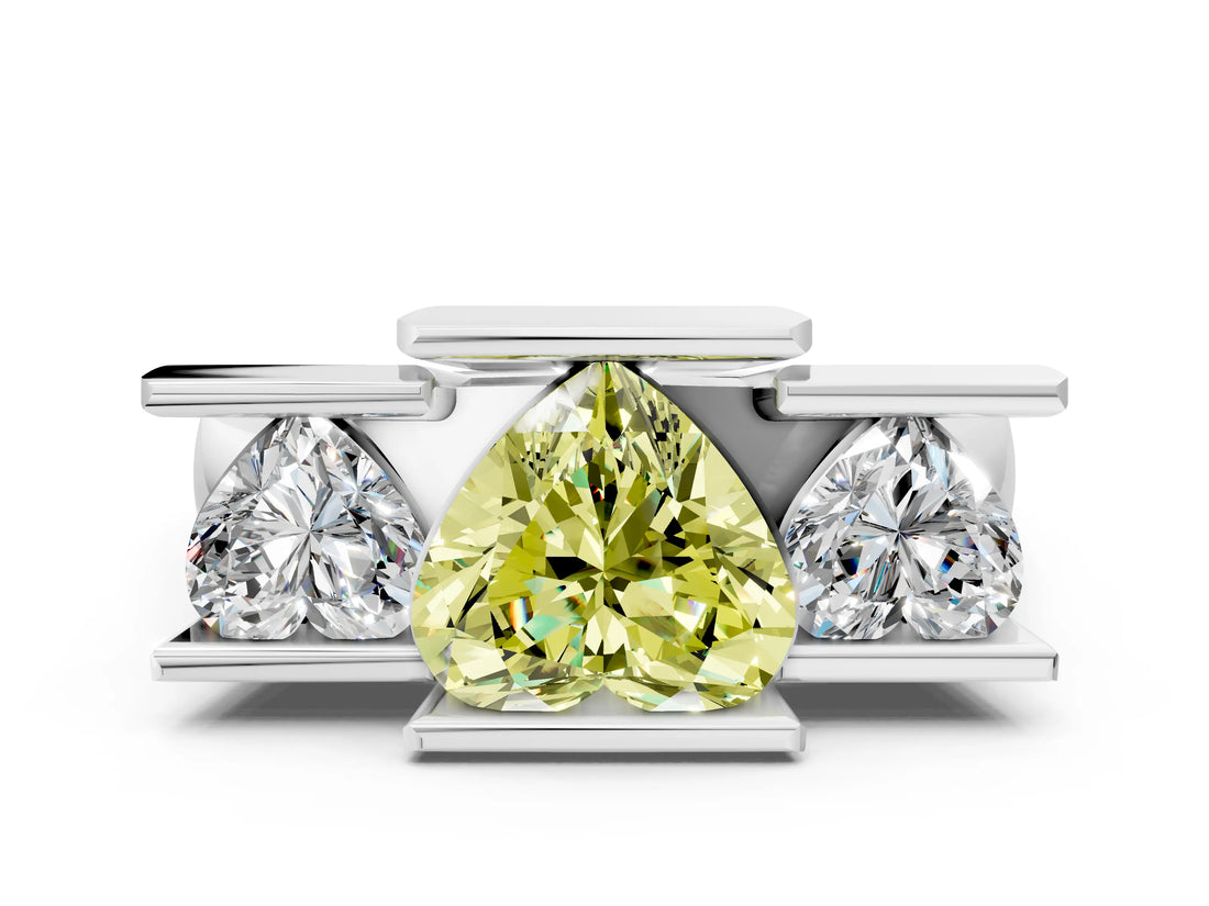 White gold Three Stone Fancy Yellow Heart Cut Cut Channel Set Diamond Ring_36