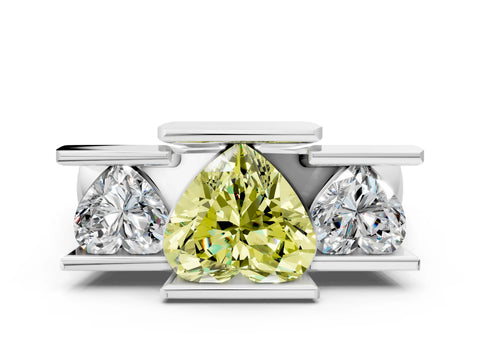White gold Three Stone Fancy Yellow Heart Cut Cut Channel Set Diamond Ring_36