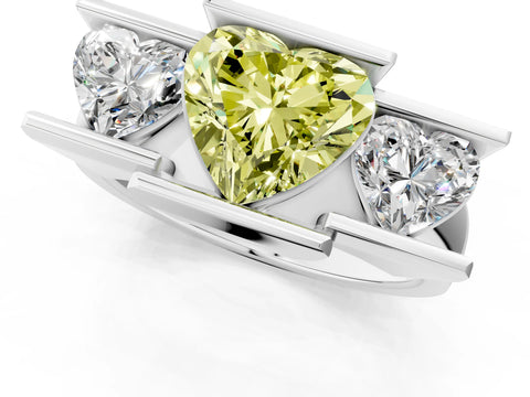 White gold Three Stone Fancy Yellow Heart Cut Cut Channel Set Diamond Ring_37