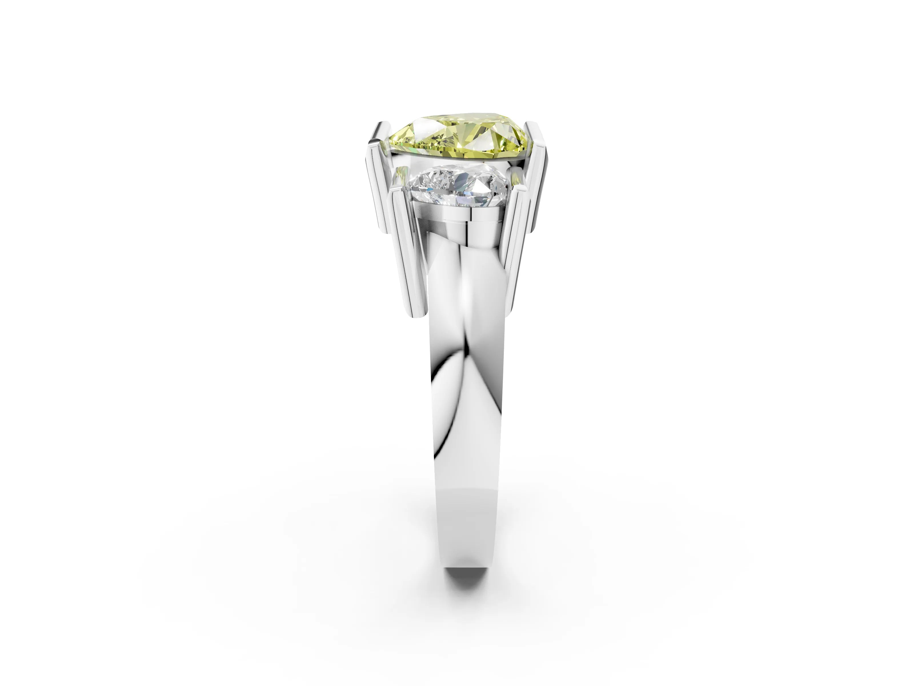 White gold Three Stone Fancy Yellow Heart Cut Cut Channel Set Diamond Ring_38