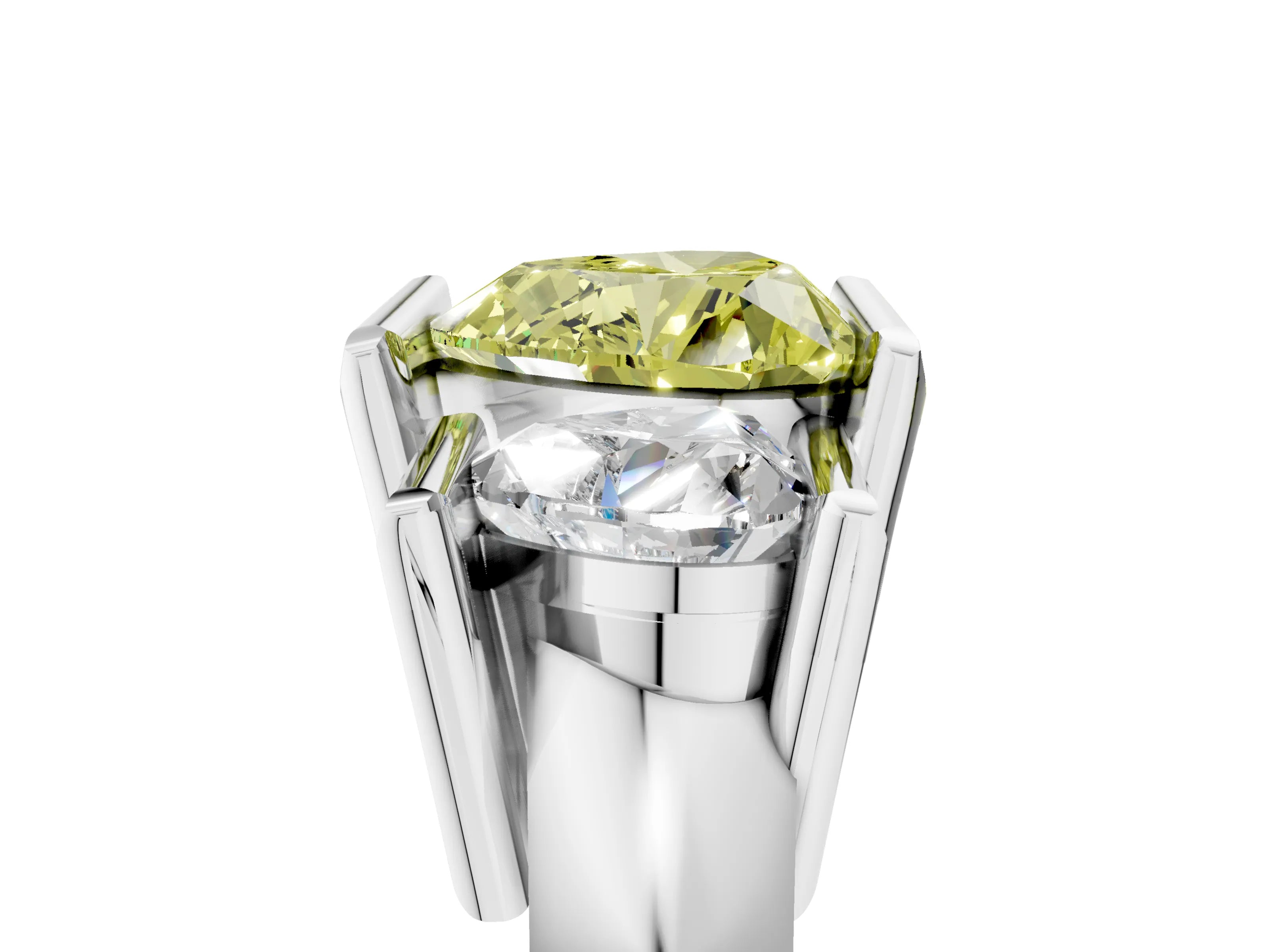 White gold Three Stone Fancy Yellow Heart Cut Cut Channel Set Diamond Ring_5
