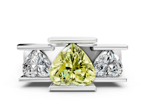 White gold Three Stone Fancy Yellow Heart Cut Cut Channel Set Diamond Ring
