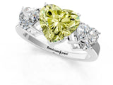 White gold Three-Stone Fancy Yellow Heart Cut Cut Diamond Engagement Ring with Flat Band and Four-Prong Setting_13