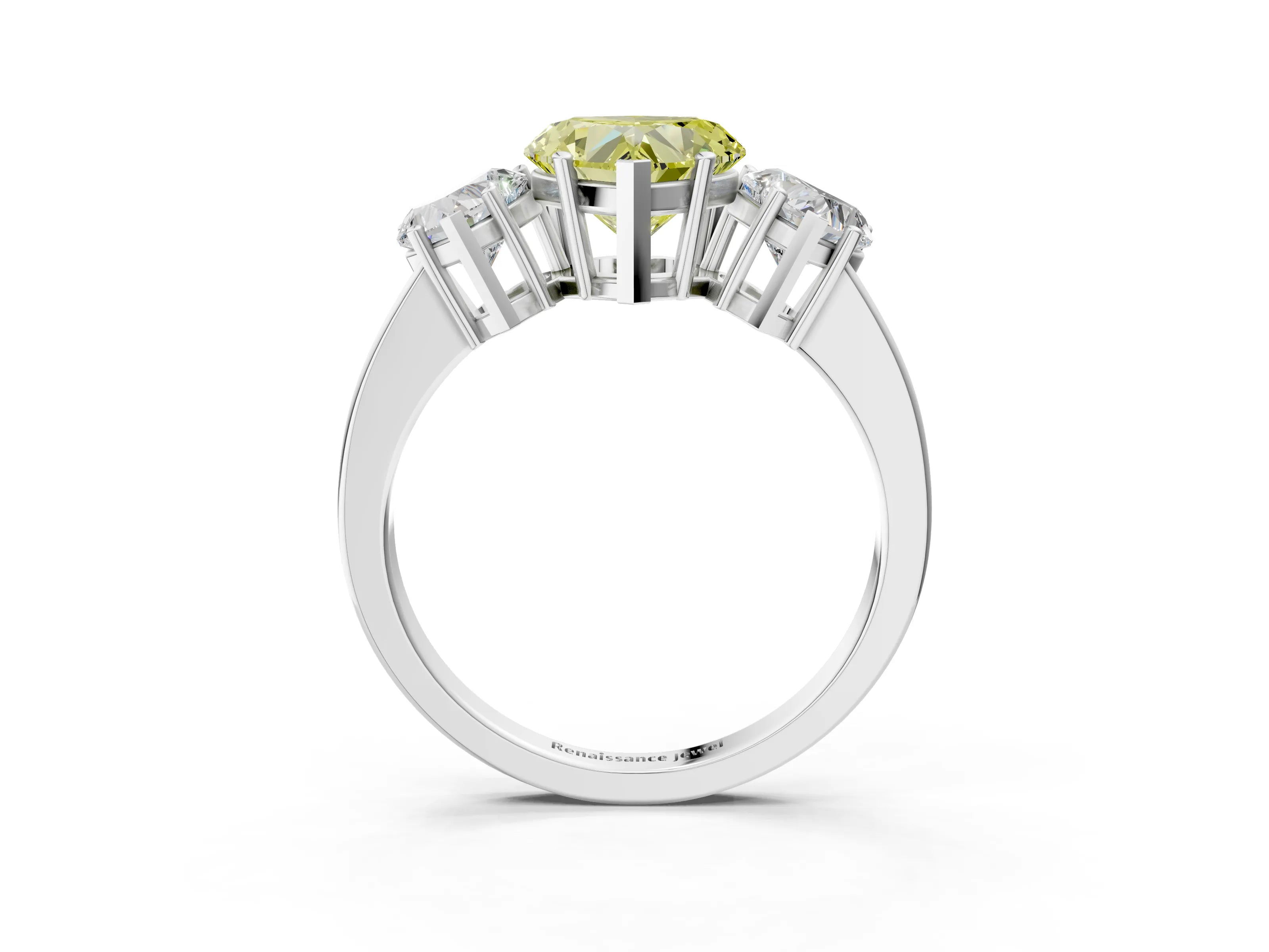 White gold Three-Stone Fancy Yellow Heart Cut Cut Diamond Engagement Ring with Flat Band and Four-Prong Setting_16