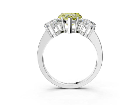 White gold Three-Stone Fancy Yellow Heart Cut Cut Diamond Engagement Ring with Flat Band and Four-Prong Setting_16
