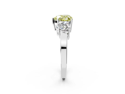 White gold Three-Stone Fancy Yellow Heart Cut Cut Diamond Engagement Ring with Flat Band and Four-Prong Setting_2