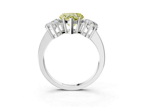 White gold Three-Stone Fancy Yellow Heart Cut Cut Diamond Engagement Ring with Flat Band and Four-Prong Setting_3