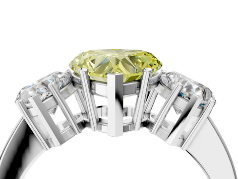 White gold Three-Stone Fancy Yellow Heart Cut Cut Diamond Engagement Ring with Flat Band and Four-Prong Setting_4