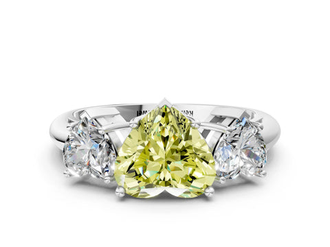 White gold Three-Stone Fancy Yellow Heart Cut Cut Diamond Engagement Ring with Prong Setting on a White Gold Band_12