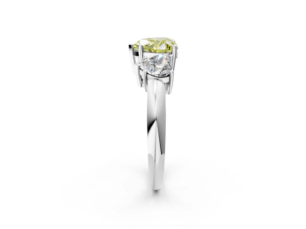 White gold Three-Stone Fancy Yellow Heart Cut Cut Diamond Engagement Ring with Prong Setting on a White Gold Band