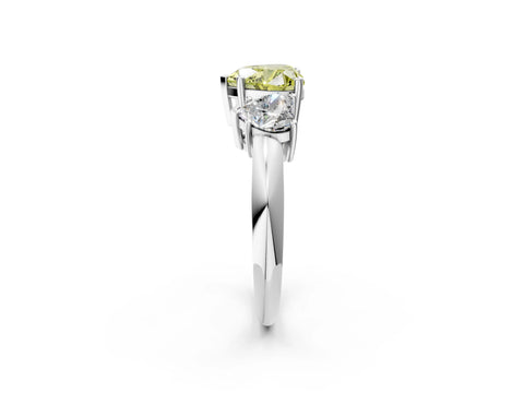 White gold Three-Stone Fancy Yellow Heart Cut Cut Diamond Engagement Ring with Prong Setting on a White Gold Band_14