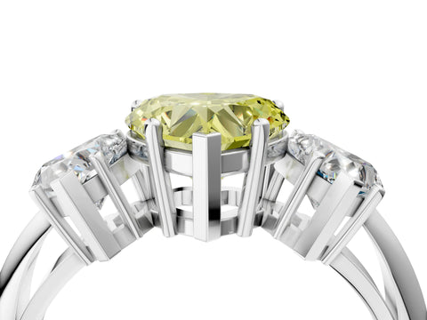 White gold Three-Stone Fancy Yellow Heart Cut Cut Diamond Engagement Ring with Prong Setting on a White Gold Band_16
