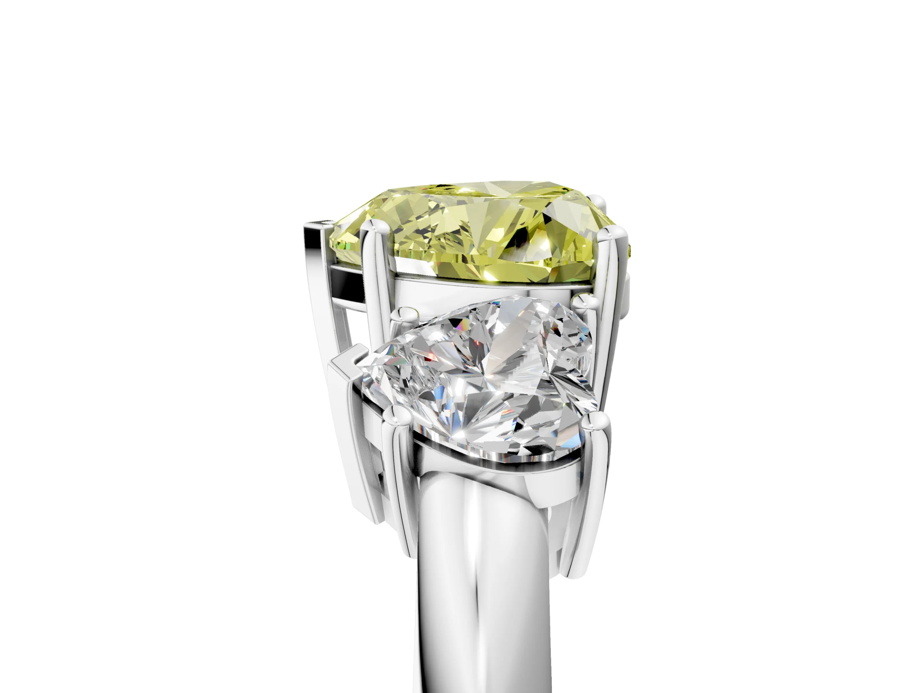 White gold Three-Stone Fancy Yellow Heart Cut Cut Diamond Engagement Ring with Prong Setting on a White Gold Band_17