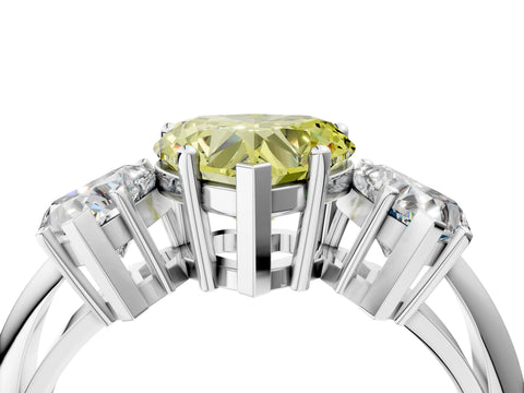 White gold Three-Stone Fancy Yellow Heart Cut Cut Diamond Engagement Ring with Prong Setting on a White Gold Band_28