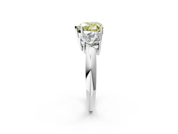 White gold Three-Stone Fancy Yellow Heart Cut Cut Diamond Engagement Ring with Prong Setting on a White Gold Band