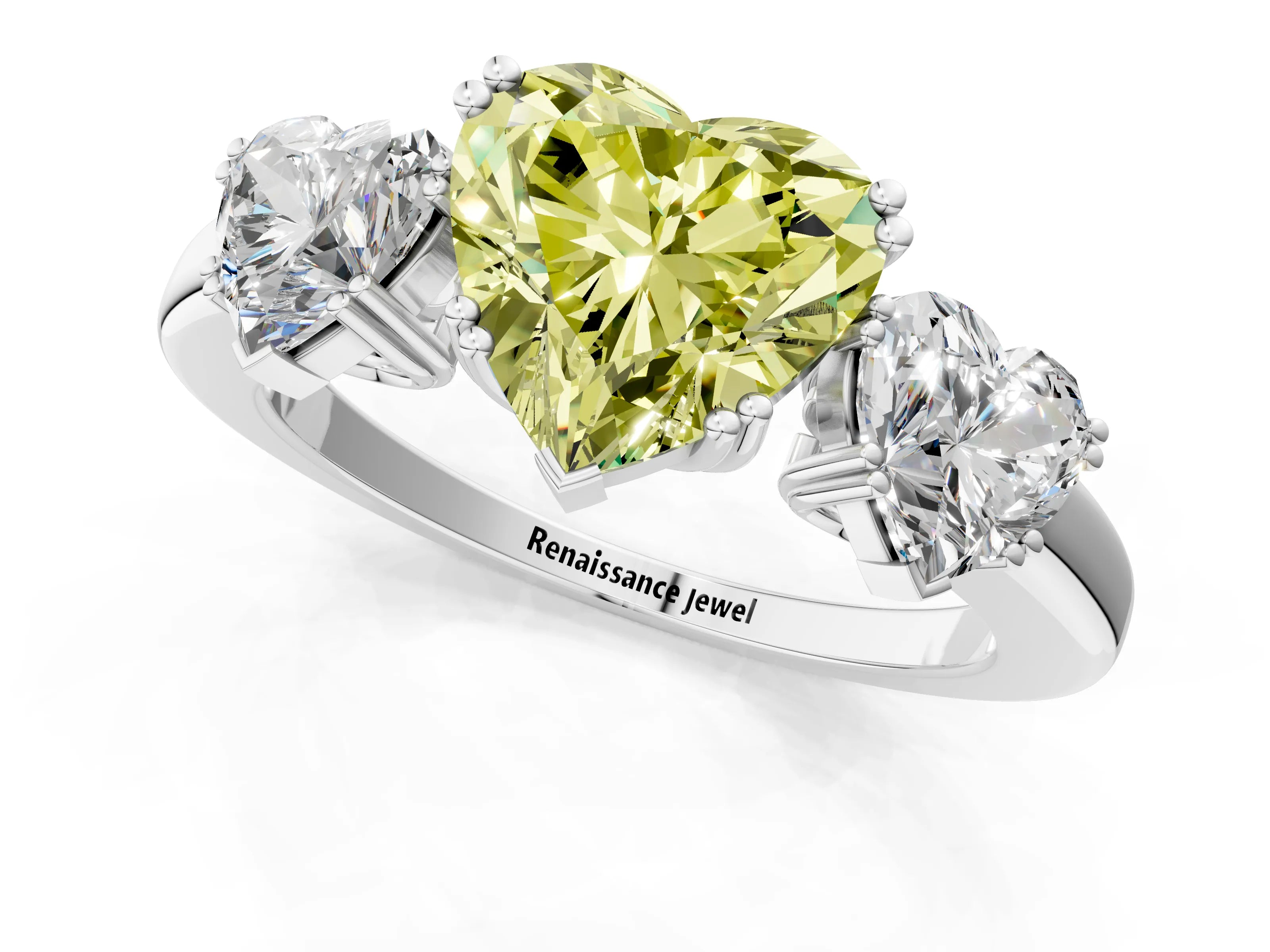 White gold Three-Stone Fancy Yellow Heart Cut Cut Diamond Ring with Channel Set Band and Four-Prong Setting_1