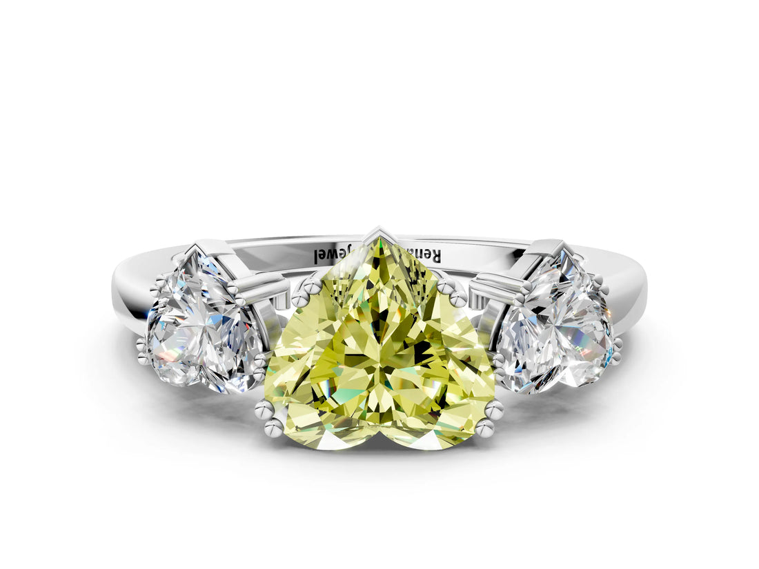 White gold Three-Stone Fancy Yellow Heart Cut Cut Diamond Ring with Channel Set Band and Four-Prong Setting_12