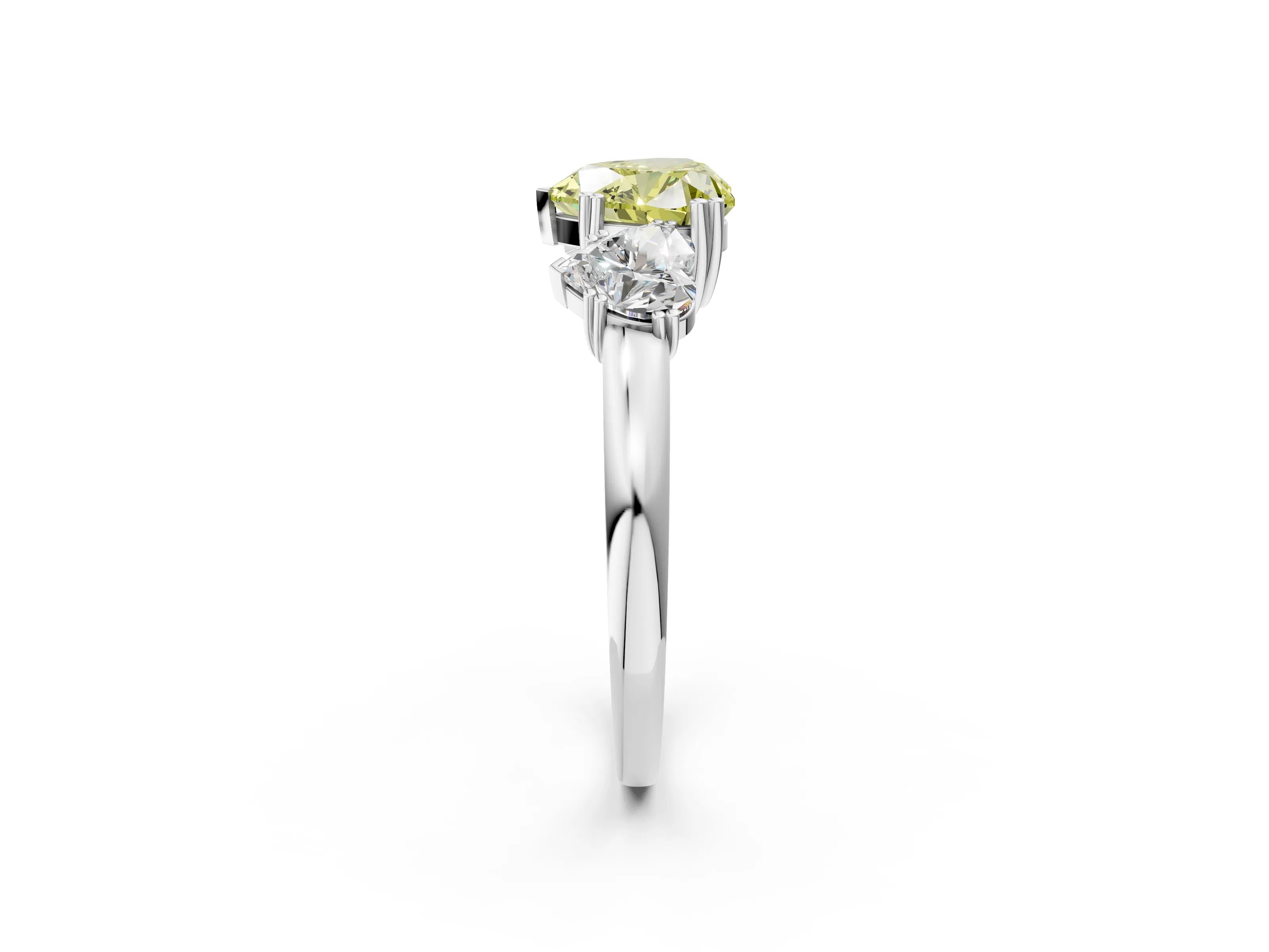 White gold Three-Stone Fancy Yellow Heart Cut Cut Diamond Ring with Channel Set Band and Four-Prong Setting_2