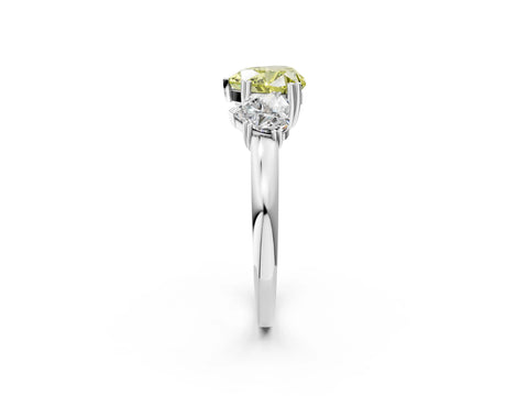 White gold Three-Stone Fancy Yellow Heart Cut Cut Diamond Ring with Channel Set Band and Four-Prong Setting_2