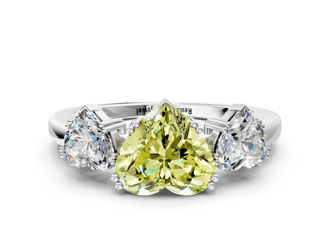 White gold Three-Stone Fancy Yellow Heart Cut Cut Diamond Ring with Channel Set Band and Four-Prong Setting_36