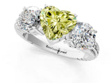 White gold Three-Stone Fancy Yellow Heart Cut Cut Diamond Ring with Channel-Set Band and Prong Setting_1