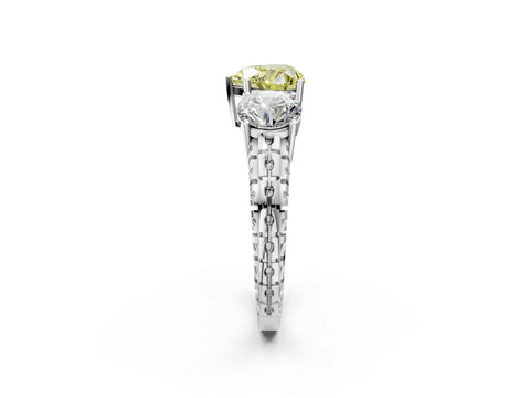 White gold Three-Stone Fancy Yellow Heart Cut Cut Diamond Ring with Channel-Set Band and Prong Setting_2