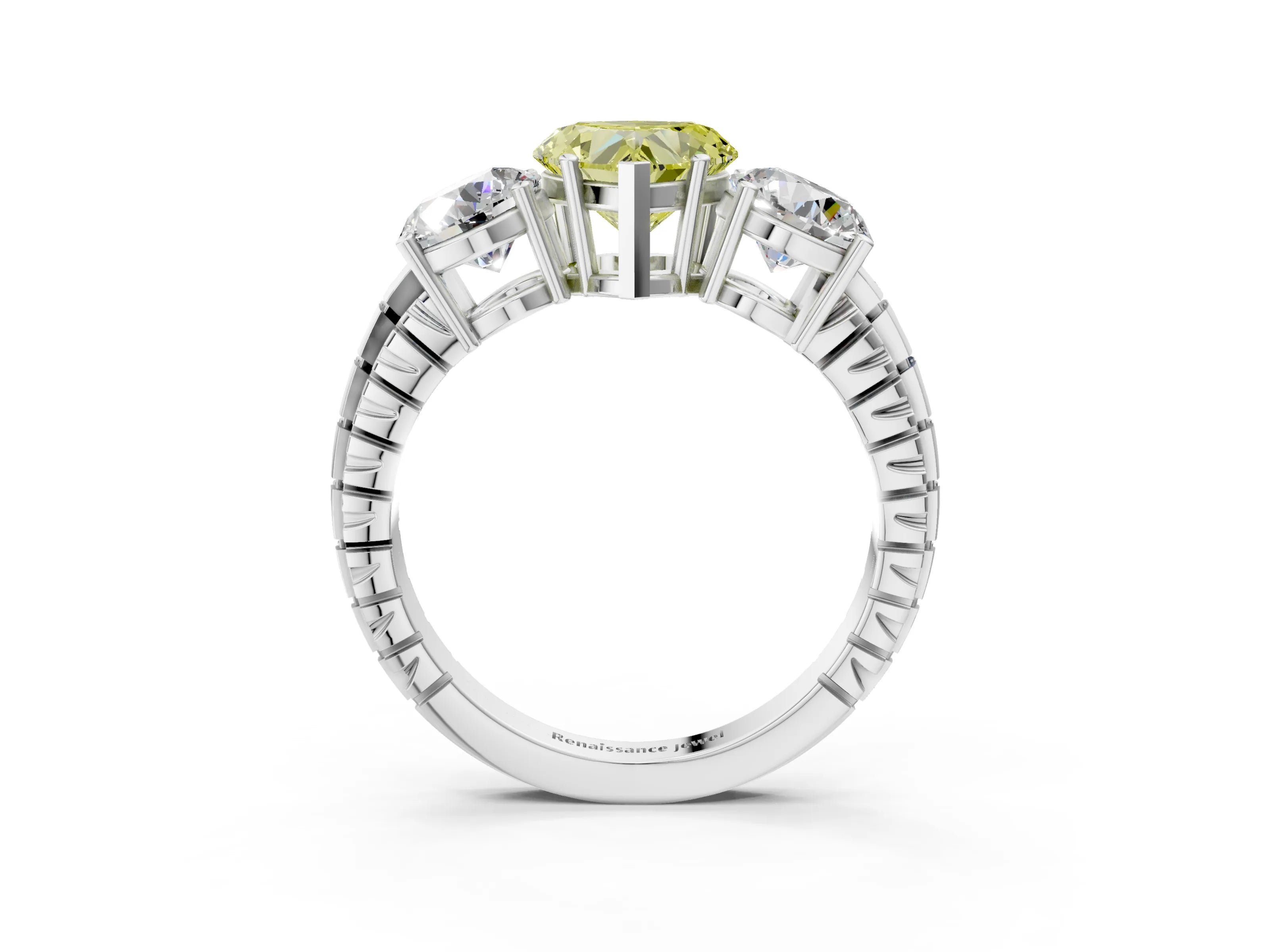 White gold Three-Stone Fancy Yellow Heart Cut Cut Diamond Ring with Channel-Set Band and Prong Setting_3