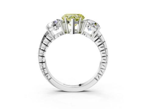 White gold Three-Stone Fancy Yellow Heart Cut Cut Diamond Ring with Channel-Set Band and Prong Setting_3