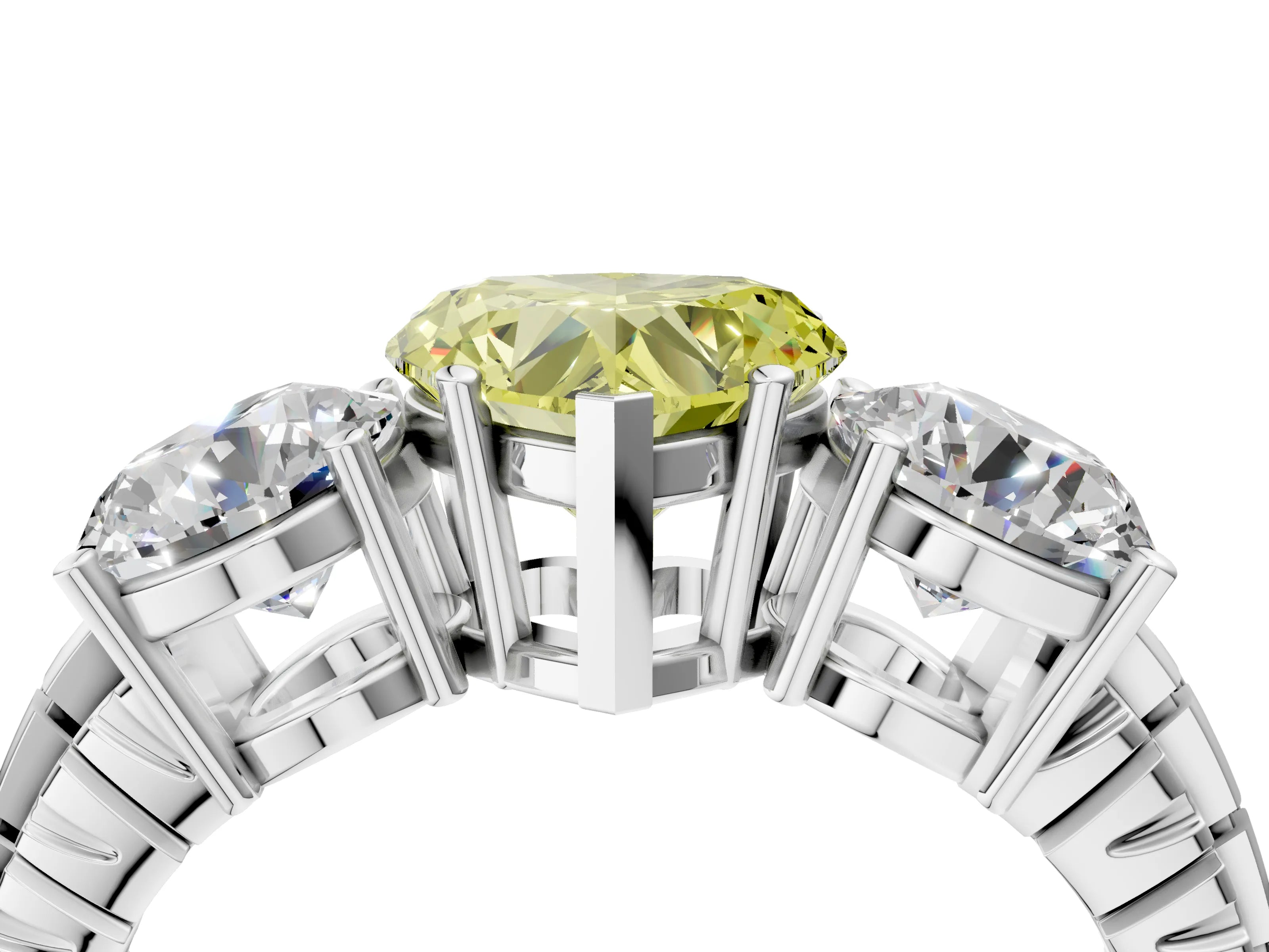 White gold Three-Stone Fancy Yellow Heart Cut Cut Diamond Ring with Channel-Set Band and Prong Setting_4