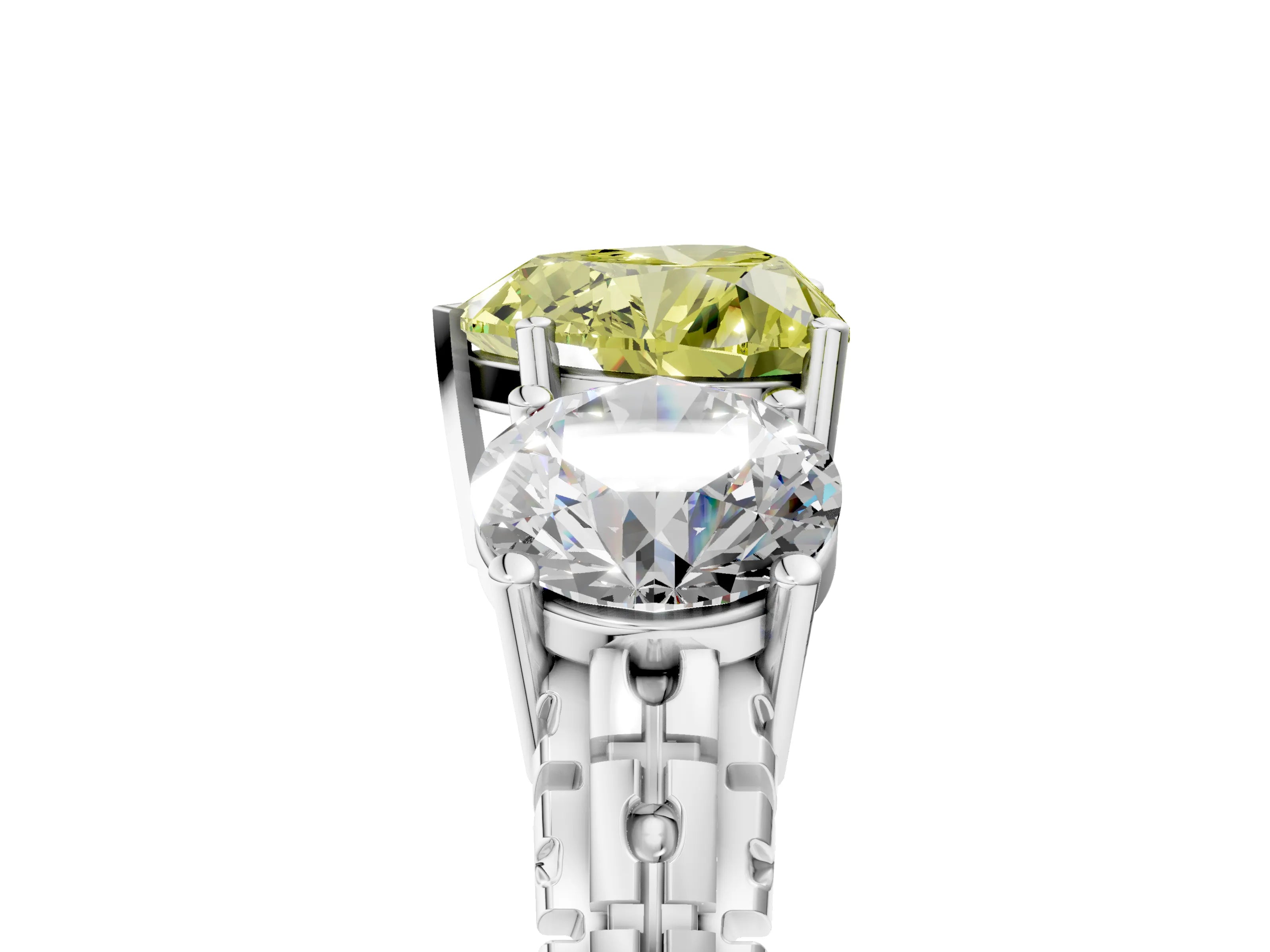 White gold Three-Stone Fancy Yellow Heart Cut Cut Diamond Ring with Channel-Set Band and Prong Setting_5