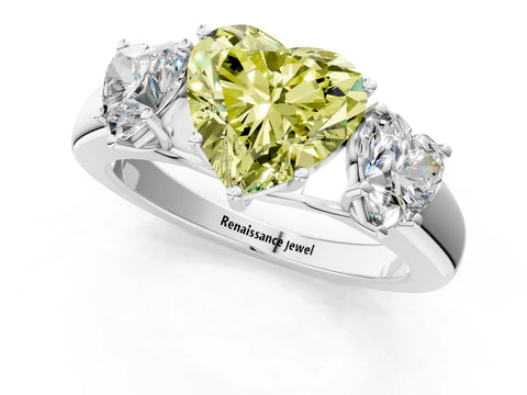 White gold Three-Stone Fancy Yellow Heart Cut Cut Diamond Ring with Prong Setting and Classic Band_1