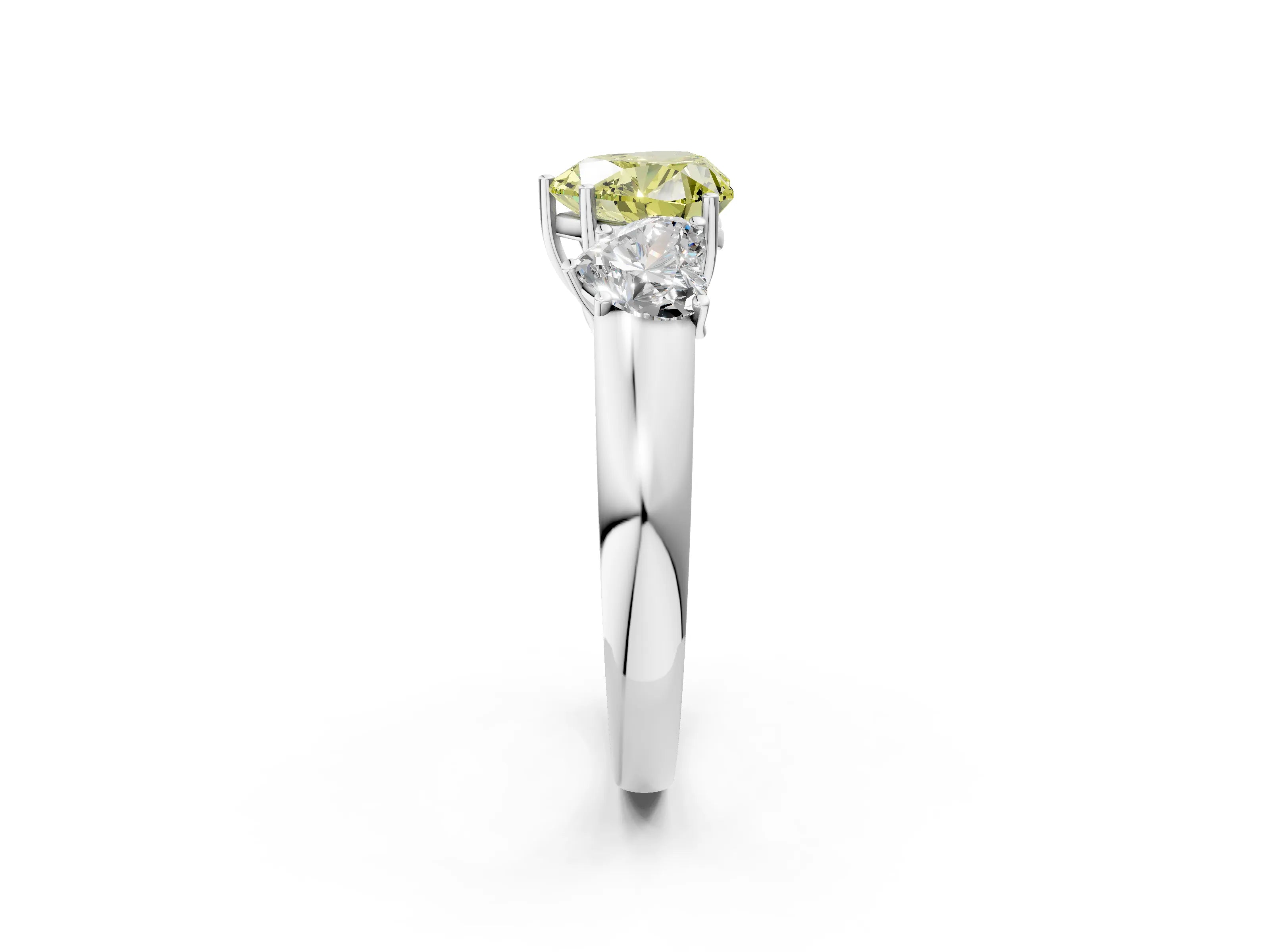 White gold Three-Stone Fancy Yellow Heart Cut Cut Diamond Ring with Prong Setting and Classic Band_2