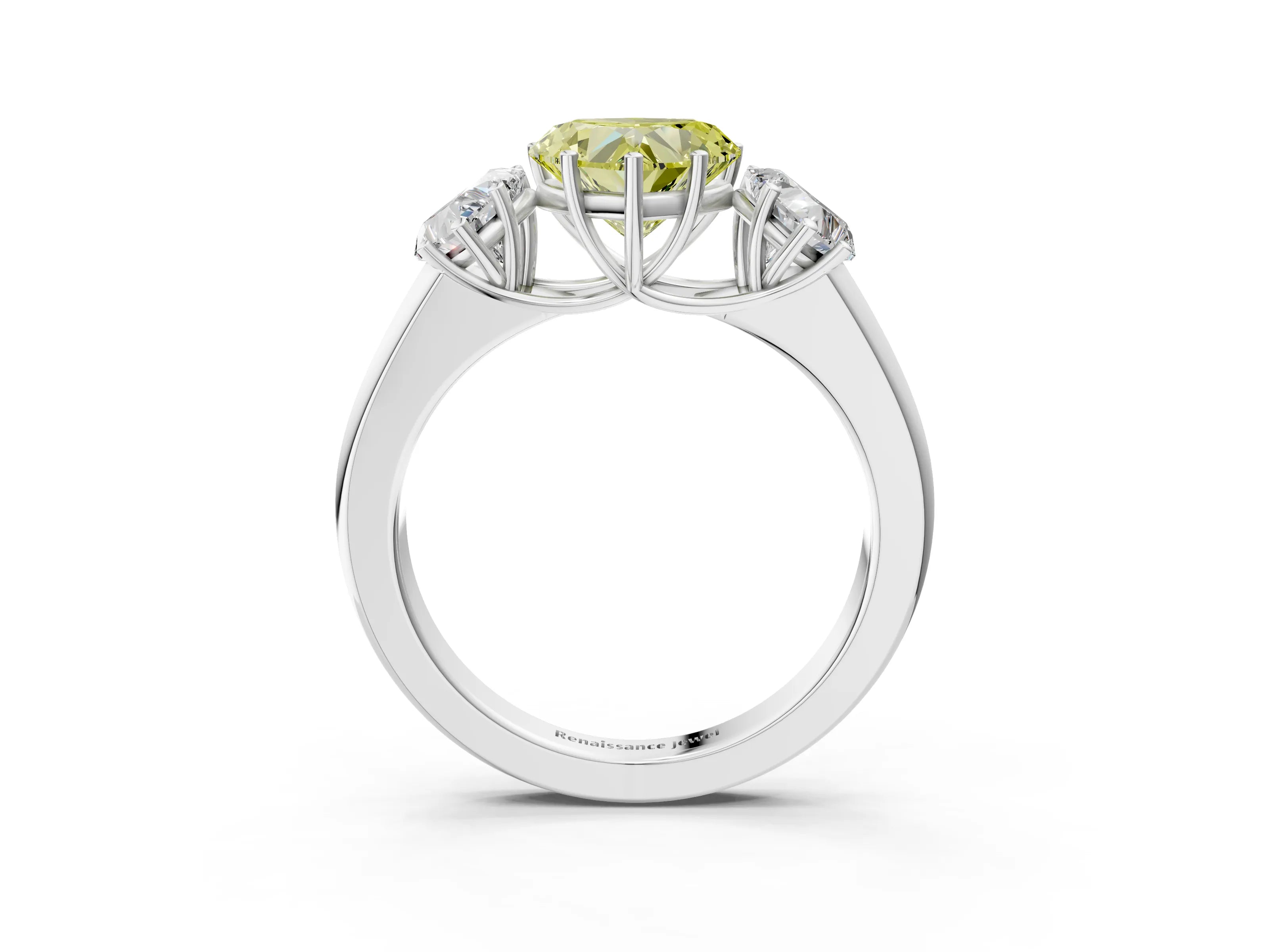 White gold Three-Stone Fancy Yellow Heart Cut Cut Diamond Ring with Prong Setting and Classic Band_3