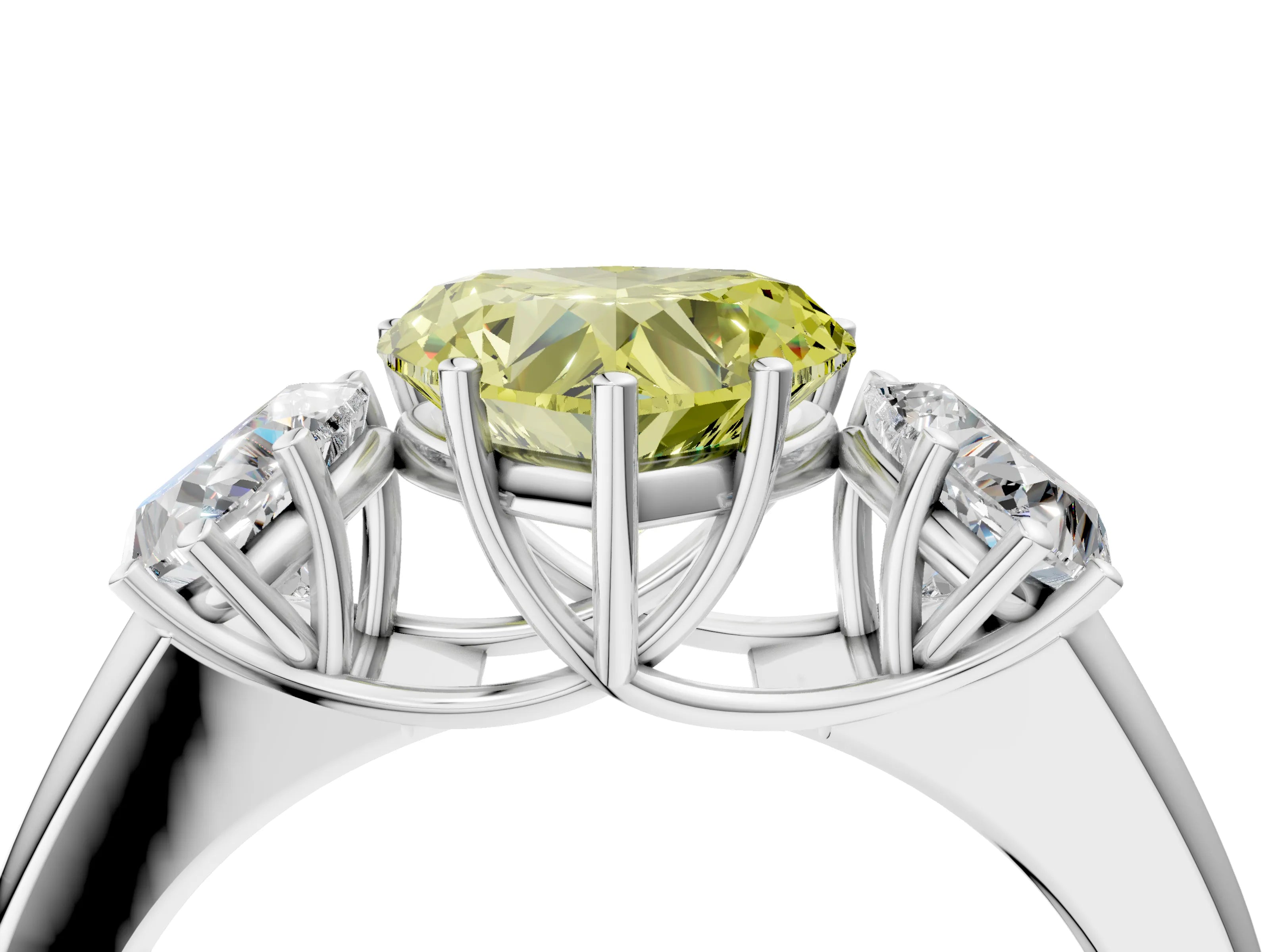 White gold Three-Stone Fancy Yellow Heart Cut Cut Diamond Ring with Prong Setting and Classic Band_4