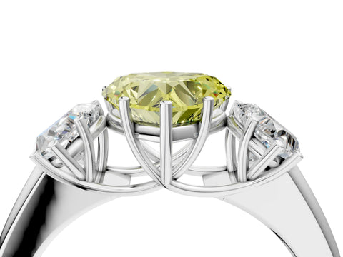 White gold Three-Stone Fancy Yellow Heart Cut Cut Diamond Ring with Prong Setting and Classic Band_4
