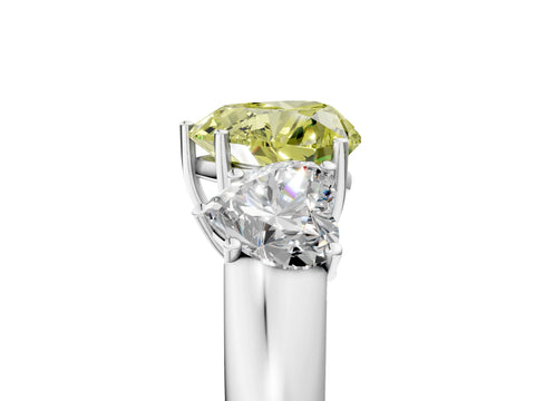 White gold Three-Stone Fancy Yellow Heart Cut Cut Diamond Ring with Prong Setting and Classic Band_5