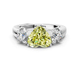 White gold Three-Stone Fancy Yellow Heart Cut Cut Diamond Ring with Prong Setting and Classic Band