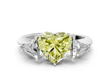 White gold Three-Stone Fancy Yellow Heart Cut Cut Diamond Ring with Trillion Side Stones and Four-Prong Setting_11