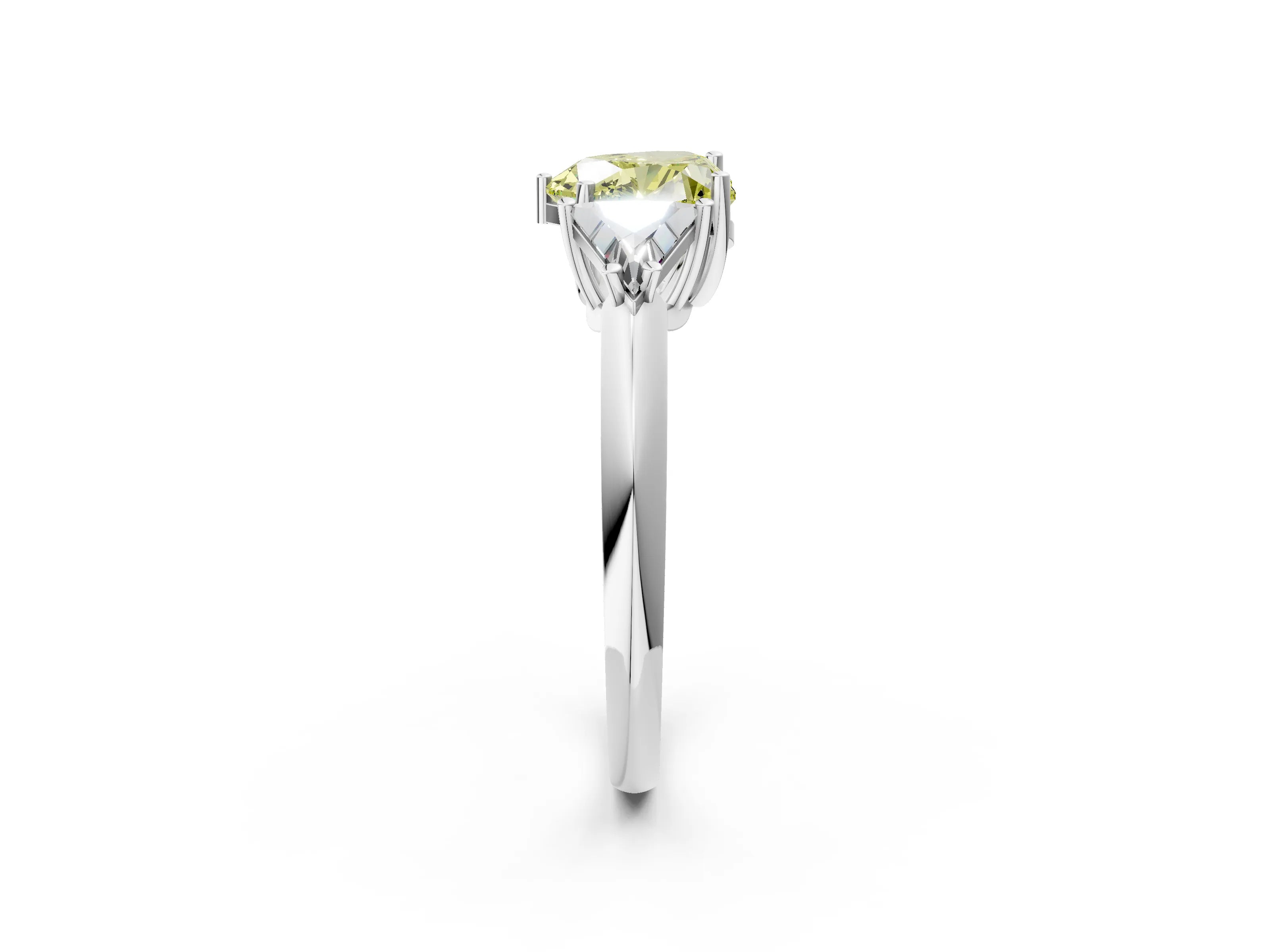 White gold Three-Stone Fancy Yellow Heart Cut Cut Diamond Ring with Trillion Side Stones and Four-Prong Setting_13