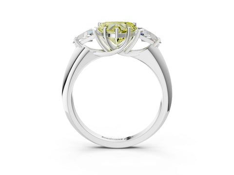 White gold Three-Stone Fancy Yellow Heart Cut Cut Diamond Ring with Trillion Side Stones and Four-Prong Setting_14